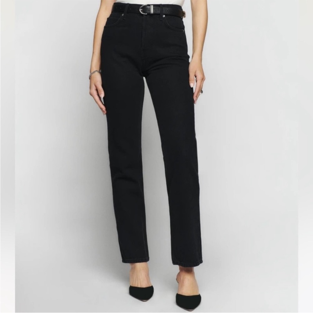 REFORMATION Black Wash Cynthia High Rise Straight Long Jeans- Sz 27